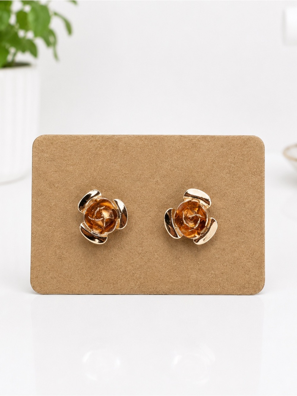 Gold Rose Stud Earrings - Elegant Floral Jewelry